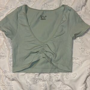 Urban Outfitters Ruched Scoop Crop Top - Sage Green